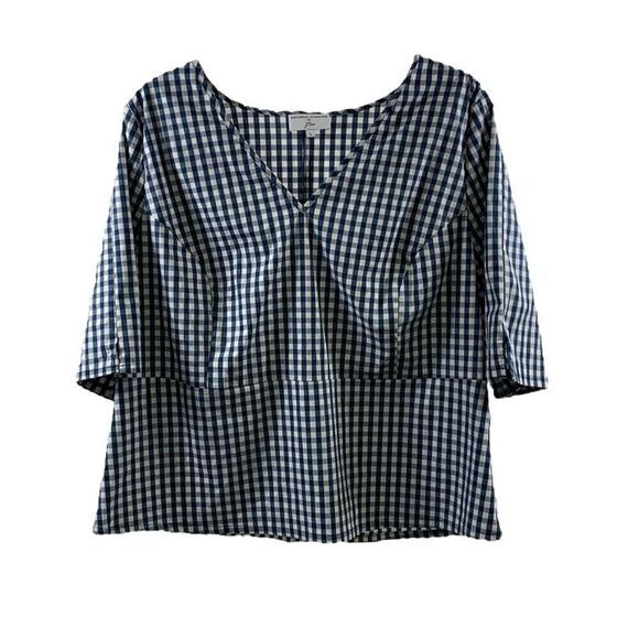Universal Standard for J Crew Navy Plaid Blouse Size L - Picture 1 of 9